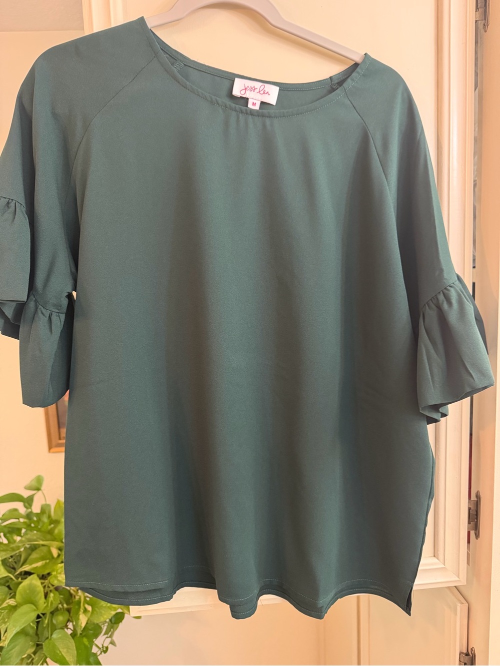 Jess Lea Emerald Green Ruffle-Sleeve Blouse - Women